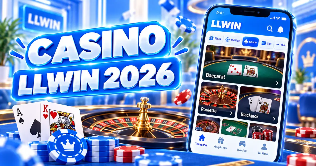 Sảnh Casino LLWIN 2026 với baccarat, roulette và blackjack trên điện thoại